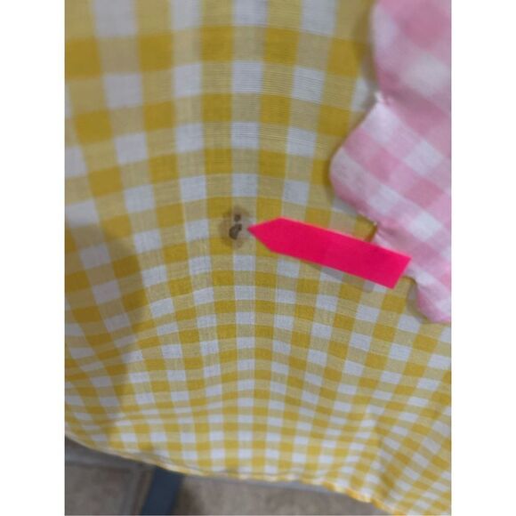 Apron Vintage Long Yellow gingham checked with bib flower appliqué pockets and l - Picture 5 of 6